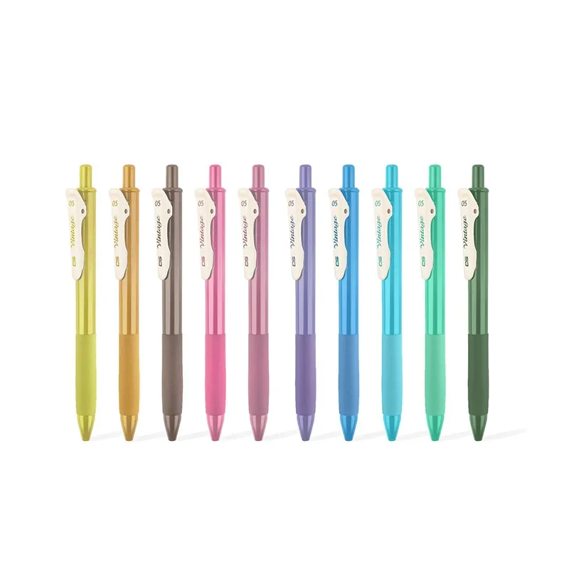 5-Pack Retractable Colored Gel Pens Quick Dry Ink 0.5mm Vintage Pen for Planner Drawing School Office Stationery