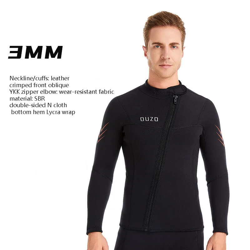 Men's 3mm Free-diving Jacket Long Sleeve Neoprene Diving Top Keep Warm Black Scuba Dive Kayaking Surfing Split Swimming  Suit