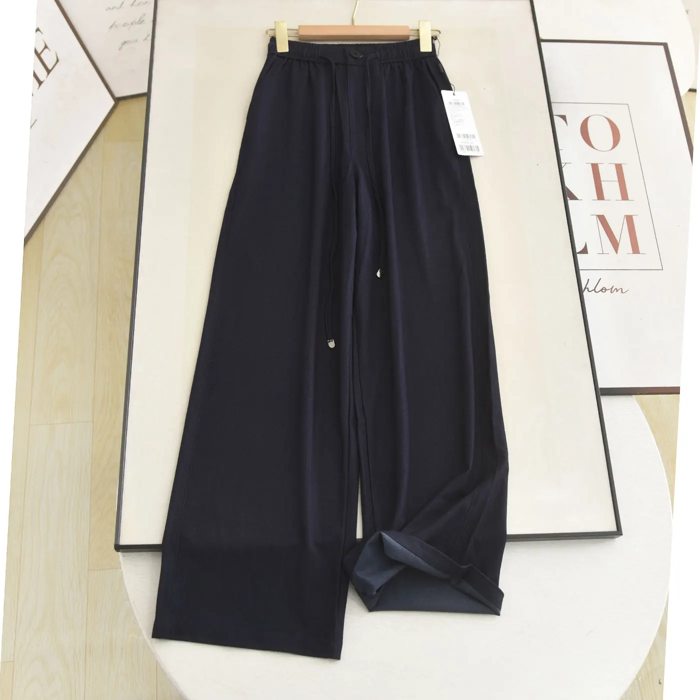 

High Waist Wide Leg Pants Thin Blue Straight Cut Drawstring Casual Versatile Summer New Style Ladies Jeans
