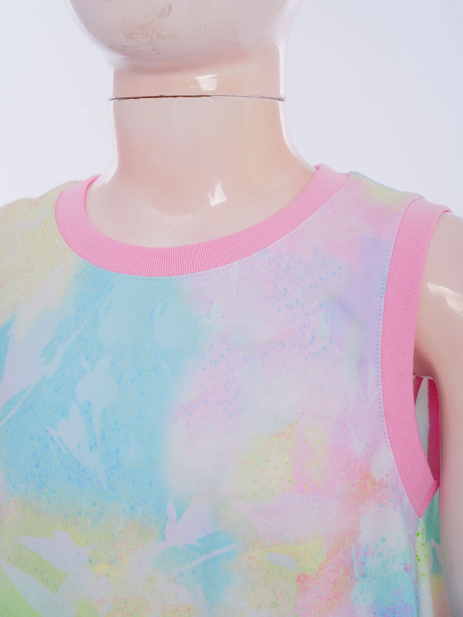 2 قطعة ملابس الجمباز الفتيات موضة مطبوعة اليوغا مجموعة التجفيف السريع رياضية الجولة الرقبة أكمام تانك القمم عالية الخصر طماق