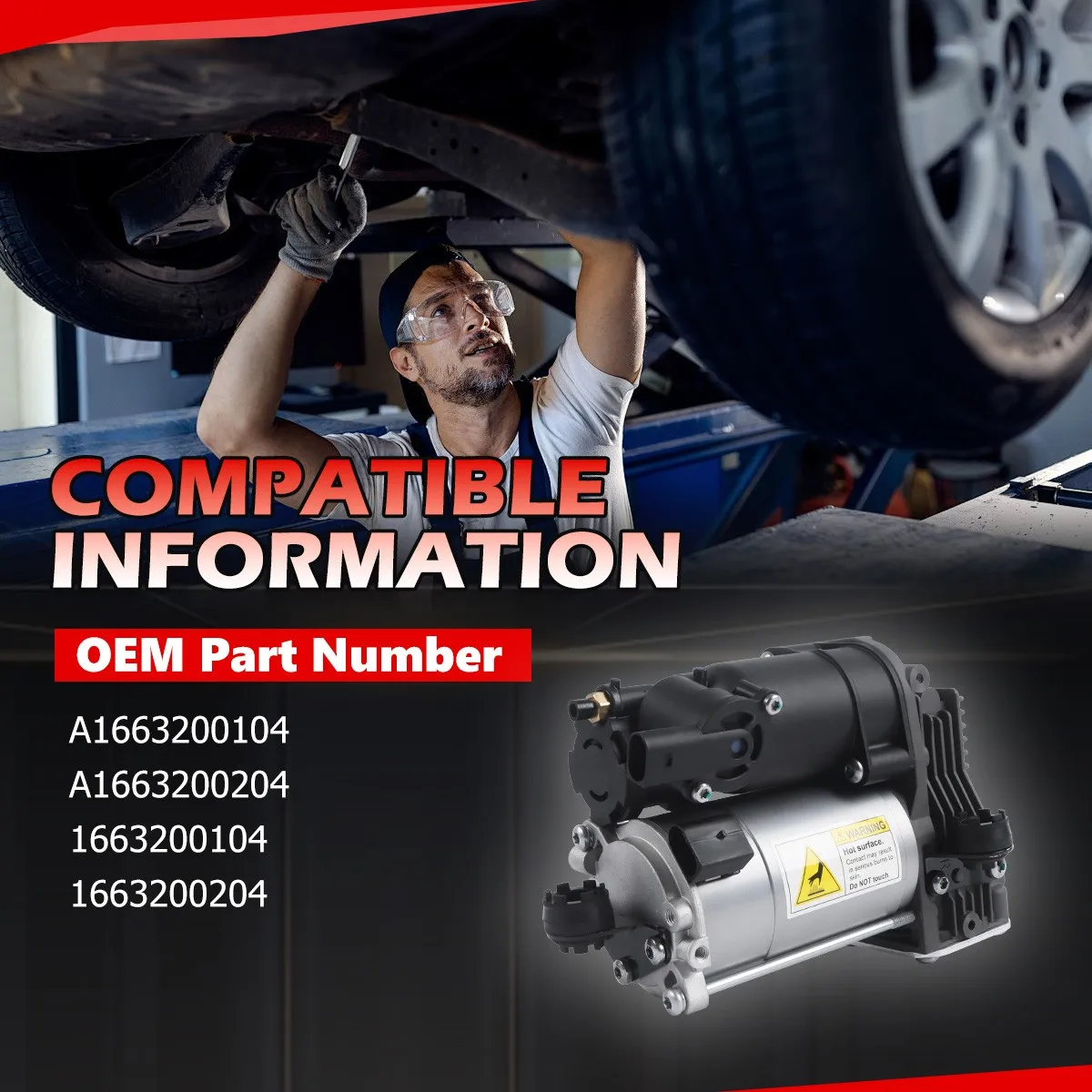Air Suspension Compressor Pump For Mercedes-Benz X166 W166 GL350 GL550 GLE350 GLE550e ML350 ML550, Replace# 1663200104