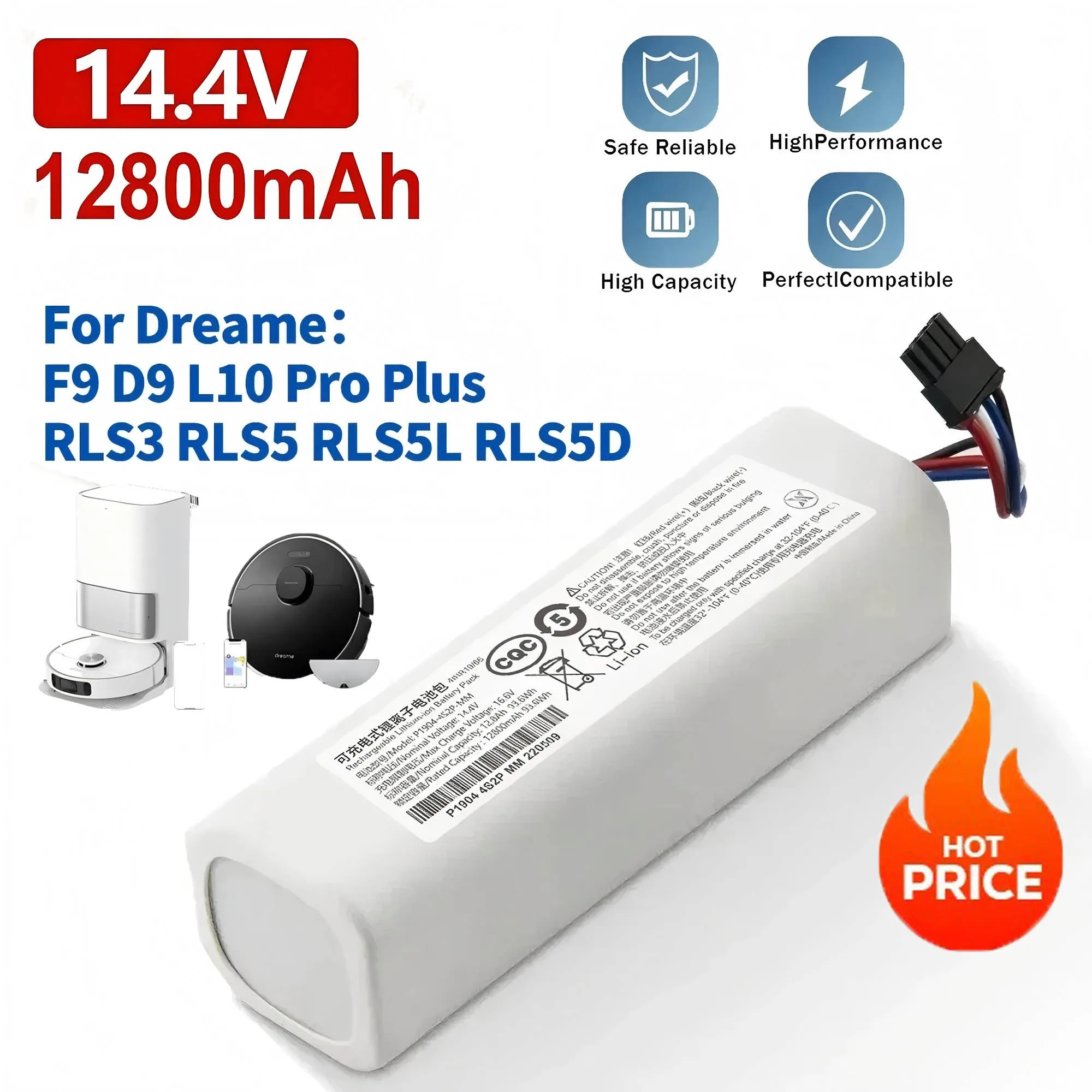 

14.4V Replacement Battery P2008-4S2P-MMBK P2150-4S2P-XWDLS For Xiaomi Mijia Vacuum Cleaner 1T Dreame S10 D9 F9 L10Pro L10Plus