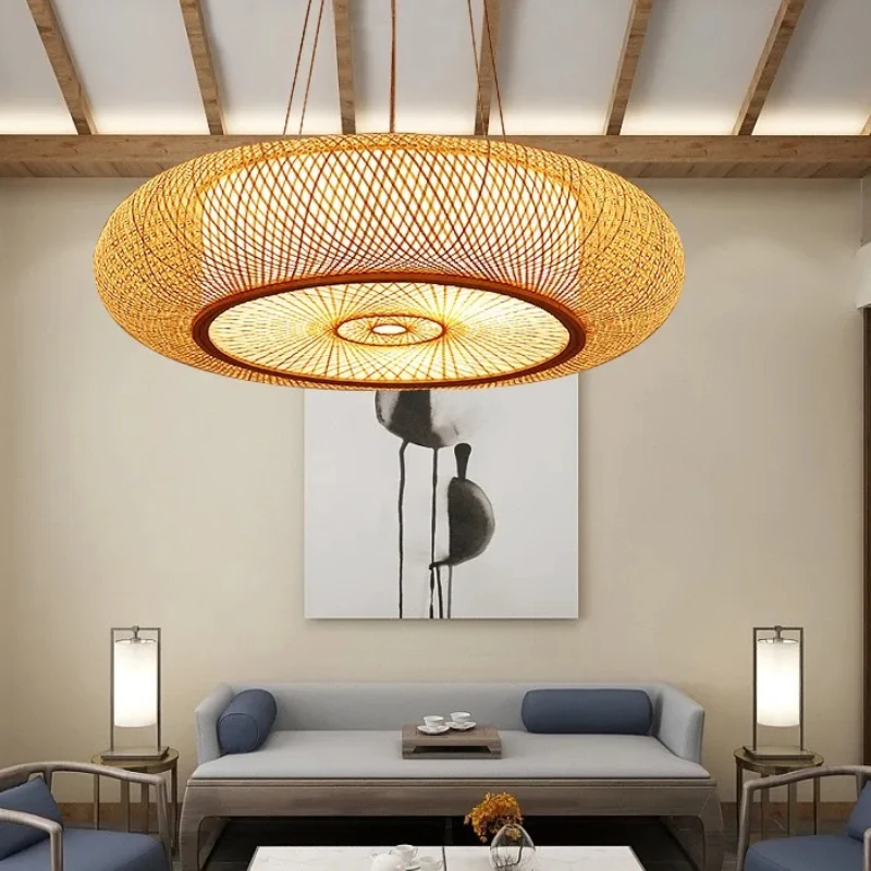 

Chinese Vine Weaving Lamp Zen Tea Room Chinese Restaurant Homestay Living Room Bedroom Decoration Bamboo Weaving Pendant Lamp