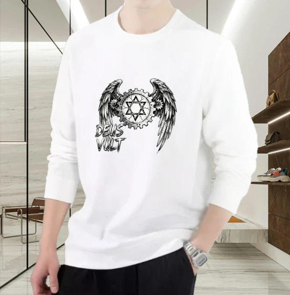 

T shirt for men autumn 90s vintage clothes Breathable Harajuku Long sleeves Graphic tee Wings Gear Gym Football Printed t shirt