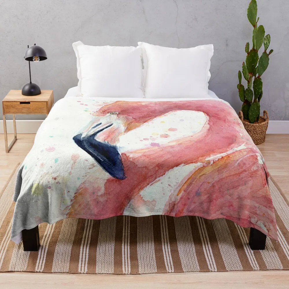 

Flamingo Watercolor Throw Blanket Camping Blanket Polar blanket