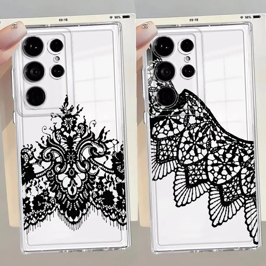 Black Lace Fashion Phone Cover Case for Samsung Galaxy S26 S22 FE S25 Edge Note 20 Ultra 10 S21 S23 Ultra S20 Plus S24