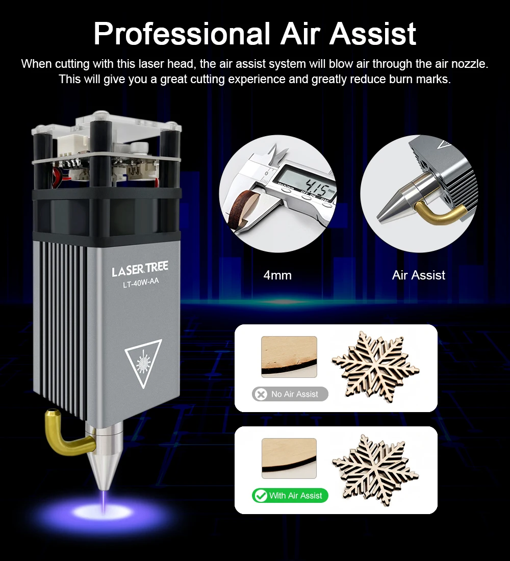 LASER TREE 5W 10W 20W 30W with Air Assist Laser Head 450nm TTL Blue Light Module for CNC Engraving and Cutting Woodworking Tools
