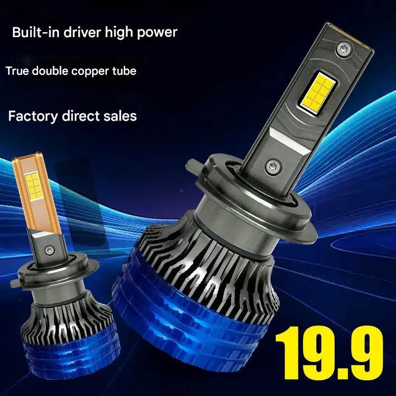 Super Bright Car LED Headlight Bulbs Dual Copper Tube Built-in High Low Beam H7 H11 H4 9005 Auto Lamps