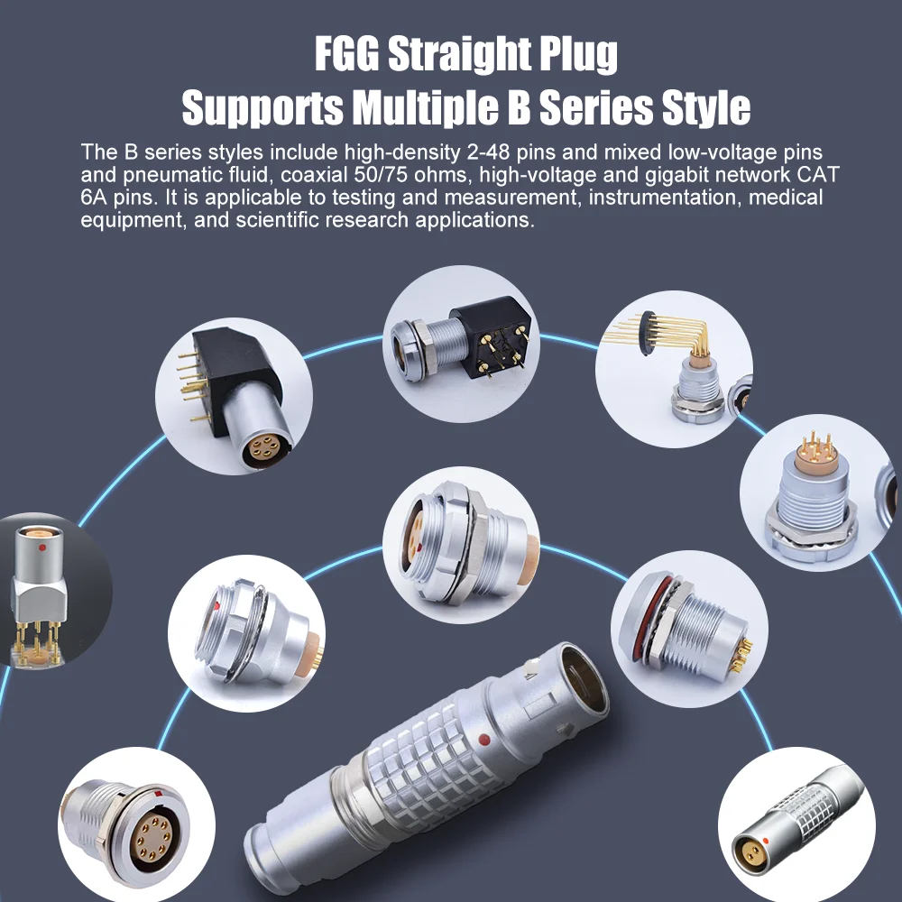 Compatible LEM B Series Straight Aviation Plug Male FGG 00B/0B/1B/2B/3B/48  2-48Pin Circle Self-Latching Metal Connector