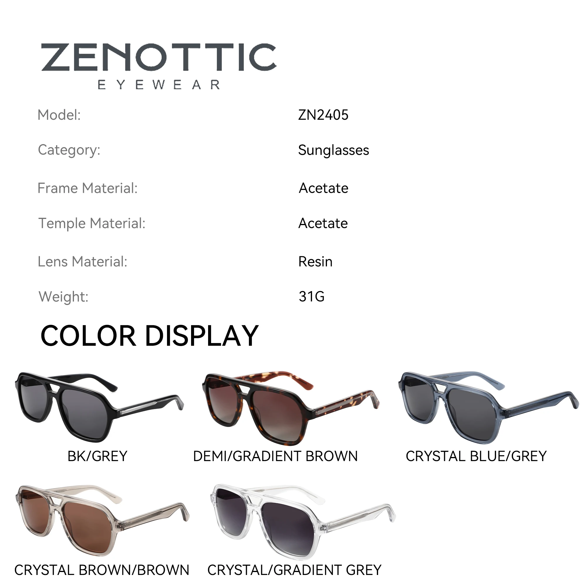 Acetate Frame Polarized Aviator Sunglasses UV400 Protection Premium Military Style Classic Aviator Sunglasses, Polarized  main image 2