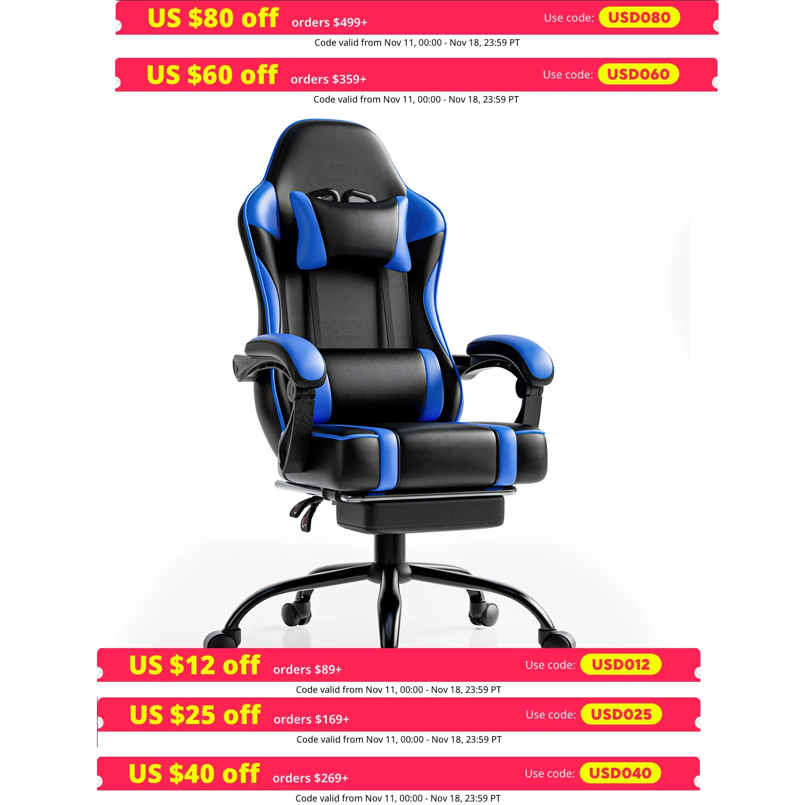 Ergonomic Gaming Chair Recliner, PU Leather Racing Game Chairs for Adults, Executive Office Chair Gamer Chair with Massager