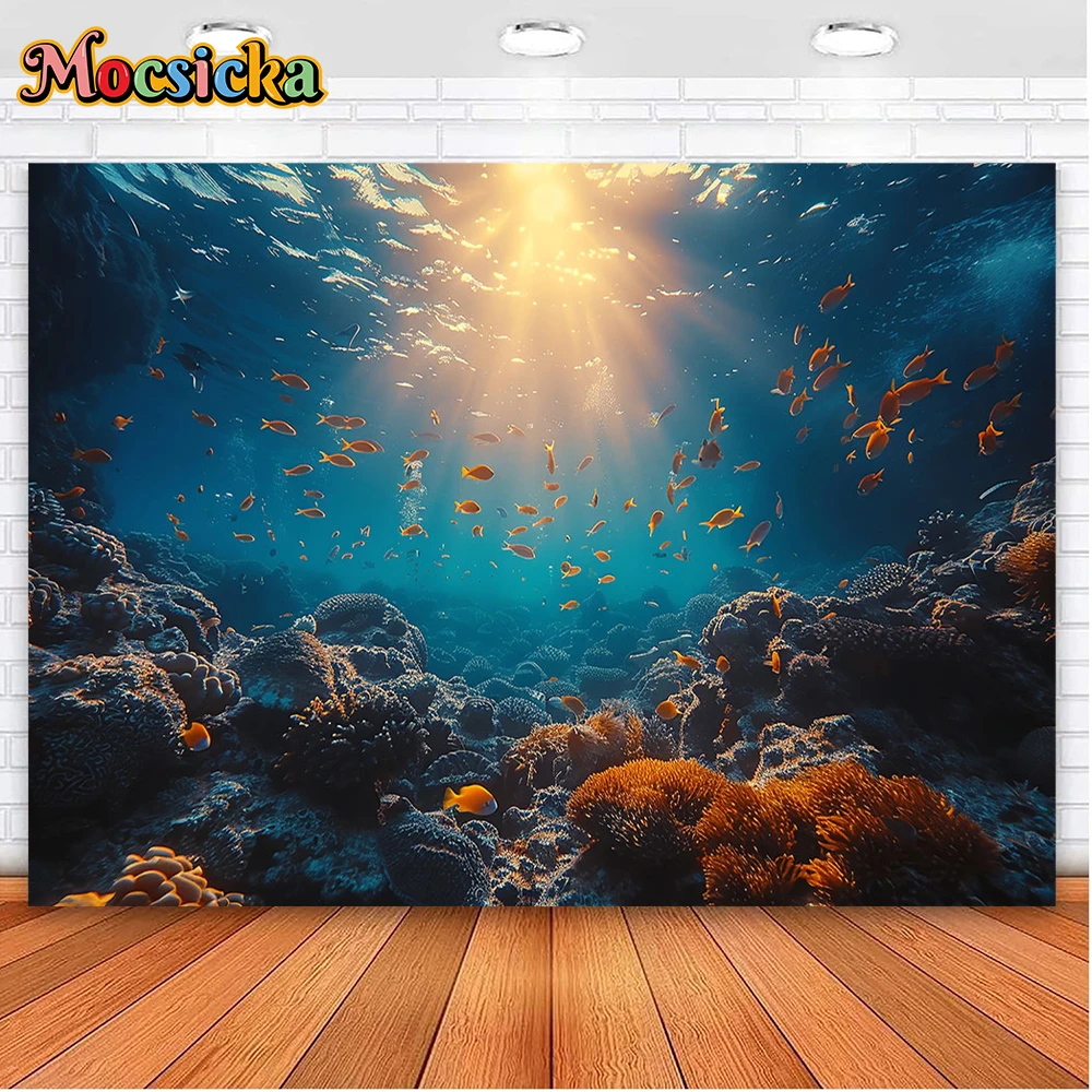 Mocsicka تحت الماء التصوير خلفية ضوء الشمس من خلال الصخور المائية النباتات الأسماك الحياة البحرية ساحر المحيط استوديو ديكور