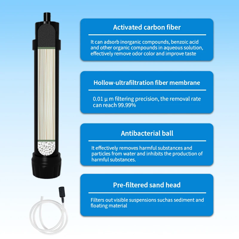 フィルター付きミニ浄水器,黒,パーソナル,フィルター,ストロー,アウトドア,ハイキング,キャンプ,旅行,飲料用のサバイバル機器