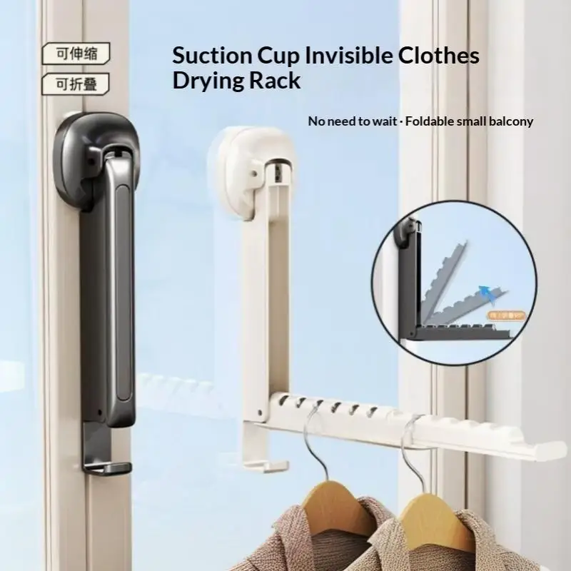 Folding Wall-mounted Clothes Drying Rack with Suction Cup Easy Install Space Saving Hanger for Balcony Bathroom Use