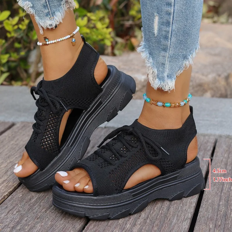 

2025 Summer Women's Open Toe Sandals Fashion Slip-On Breathable Mesh Platform Comfortable Strappy Casual Sandals Shoes Zapatos