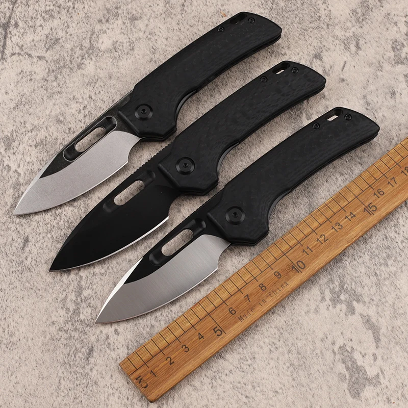 

New cross-border camping survival D2 steel carbon fiber and G10 handle multifunctional fruit EDC folding tool knife