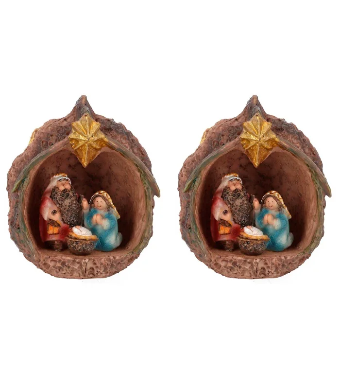 Tradineur 2-Pack Resin Nut Christmas Decoration Nativity Scene Nativity Scene Figure Table Top Decoration Shelf