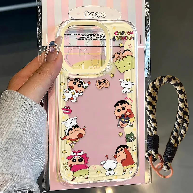 Japanese Cartoon Crayon Shin chan Lively Cute Phone Case For iPhone 16 15 14 13 12 11 Pro Max XR XS MAX 7 8 Plus Y2K Lucky Cover