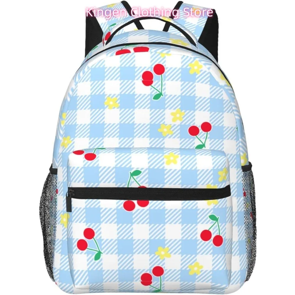 Blue Striped Cute Cherry Lightweight Laptop Backpack Lightweight Multipurpose Travel Casual Daypack Unisex College Backapcks for