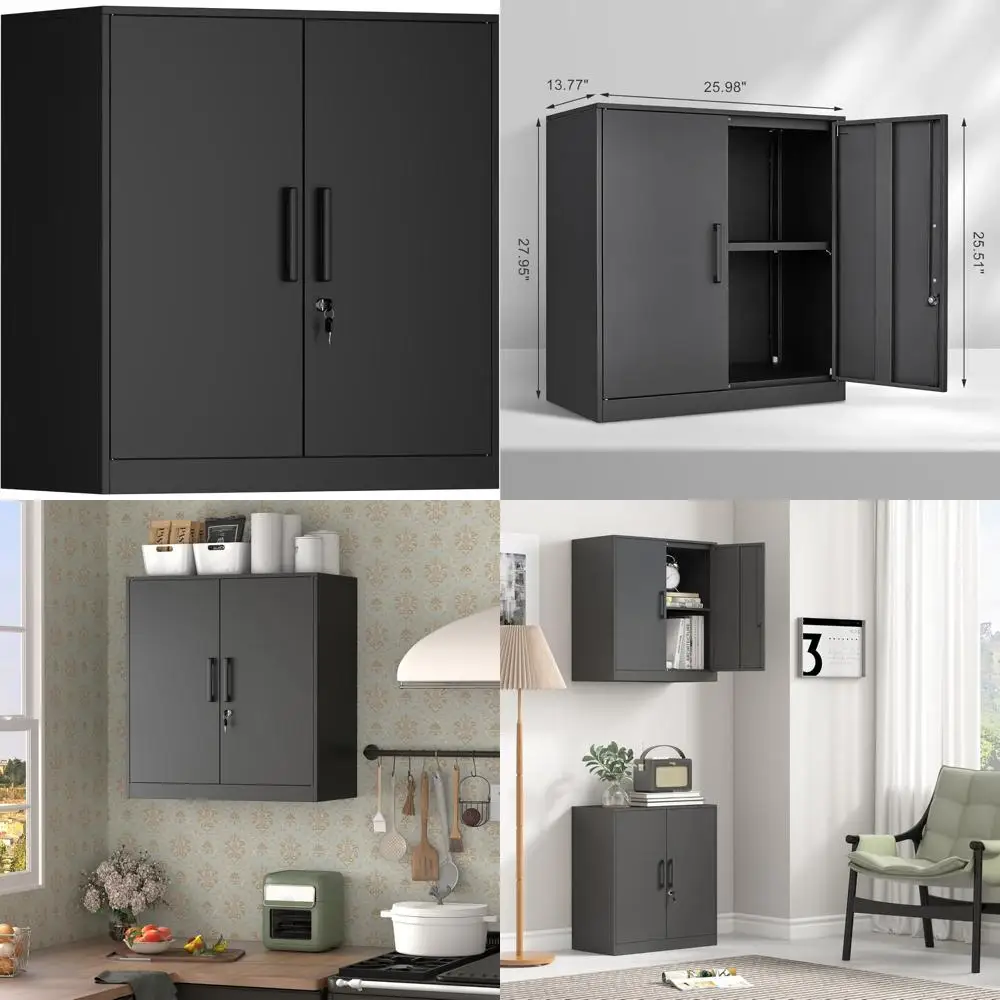 خزانة تخزين آمنة ذات بابين مثبتة على الحائط مع مقبض لاستخدام المرآب