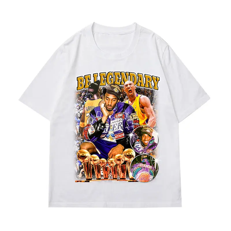 تي شيرت رجالي من القطن الخالص كرة سلة أمريكية ريترو بأكمام قصيرة تي شيرت Harajuku Y2k كاجوال بياقة دائرية وأكمام قصيرة للجنسين #4