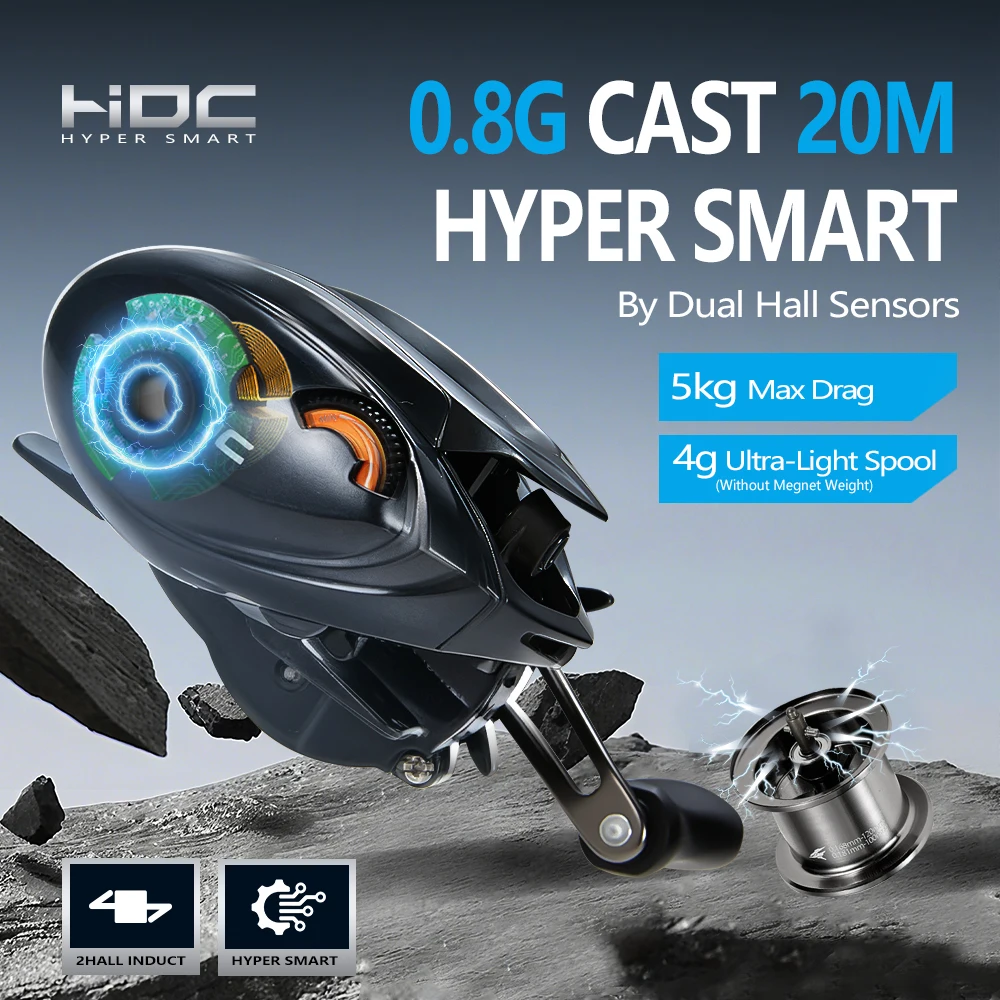 Carrete de Pesca Soloking HIDC 152g DC Baitcasting, 10+1 Rodamientos, Relación 7.1:1, Lanzamiento Largo, Carrete de Baitcasting de Carbono para Agua Salada, Arrastre Máximo de 5kg