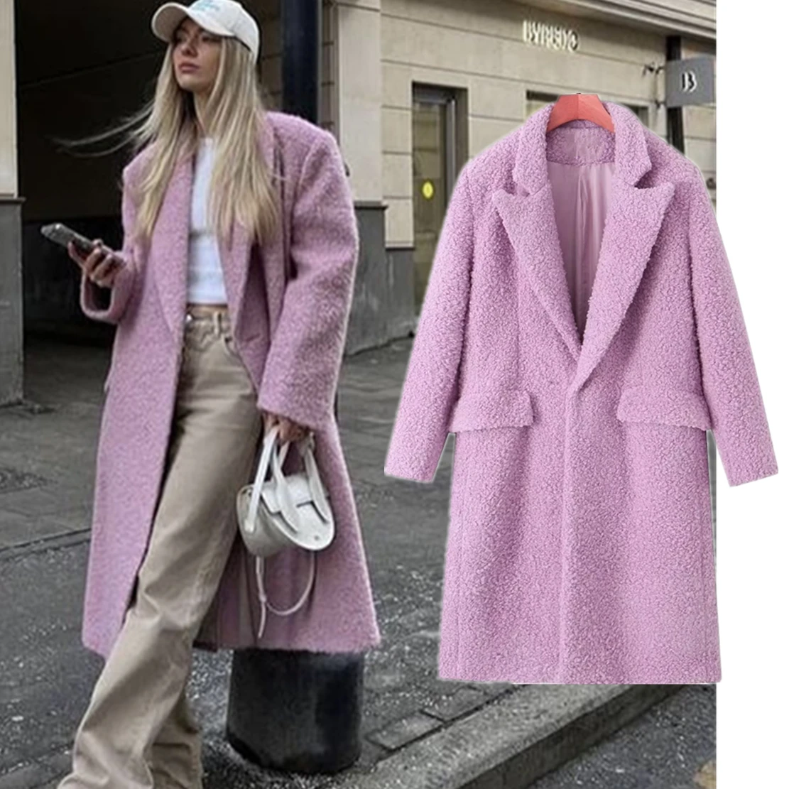 

Withered Elegant Long Wnter Coat Ladies French Fashion Blogger Light Purple Woolen Coat Loose Straight Trench Coat Women