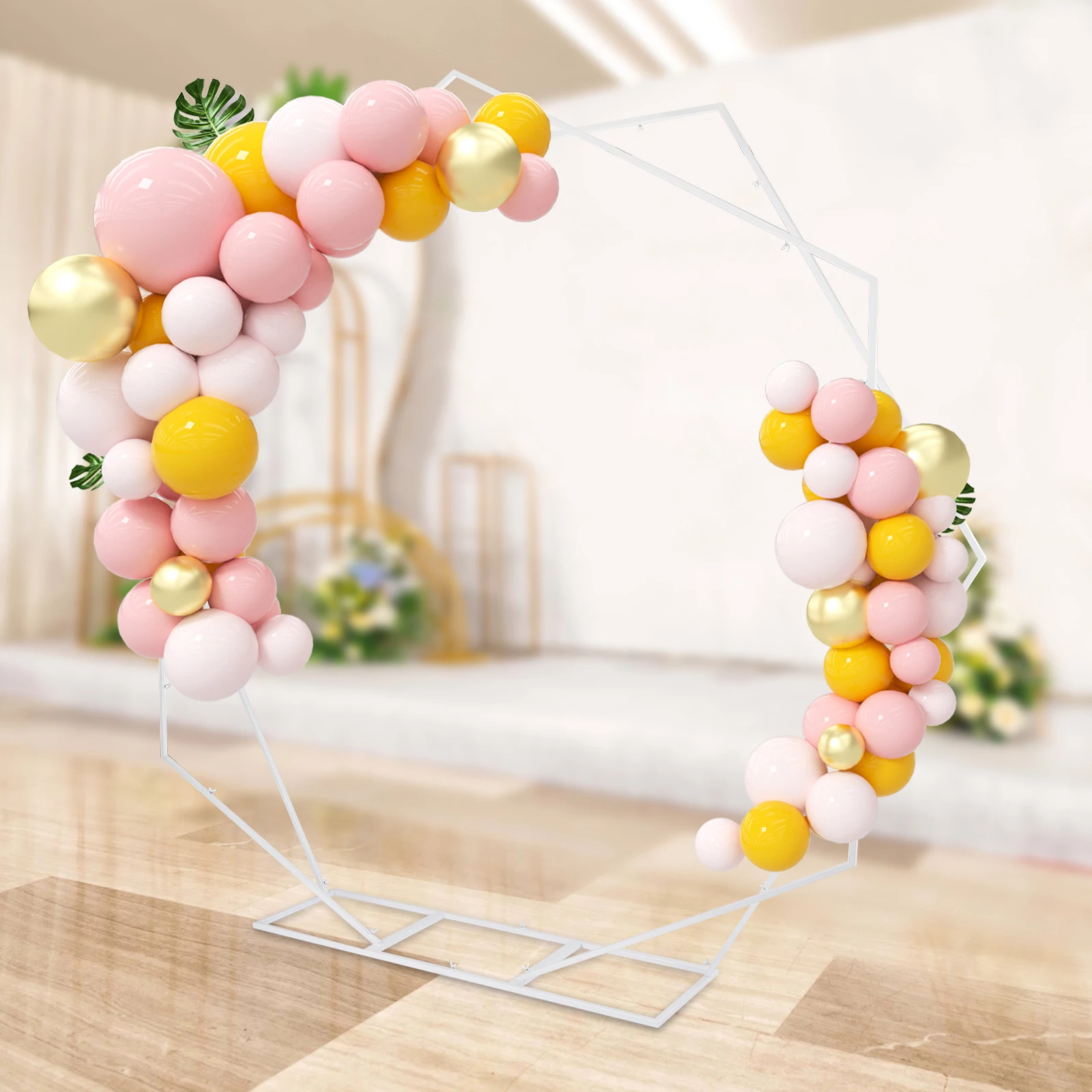 

Metal Wedding Geometry Arch Backdrop Stand Hexagonal Arch Shelf Stage Decoration Ornaments Flower Shelf For Birthday Party