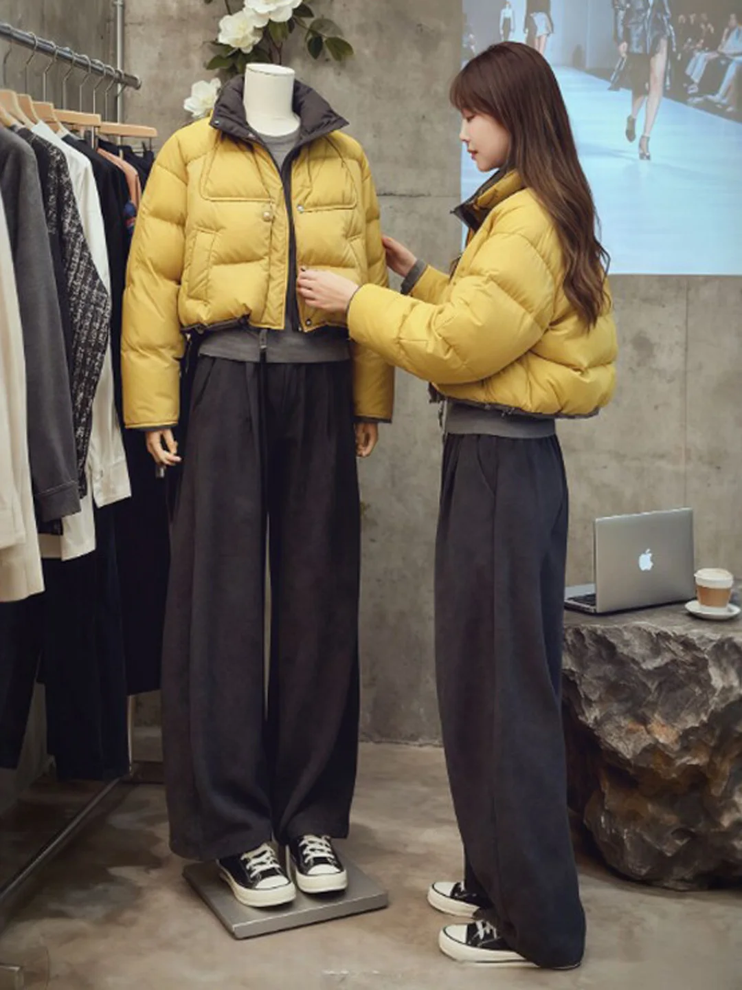 

Корейская короткая хлопковая куртка-жакет, весна 2026, модный тренд, свободный крой, на молнии, с высоким воротником, однотонная, женская одежда