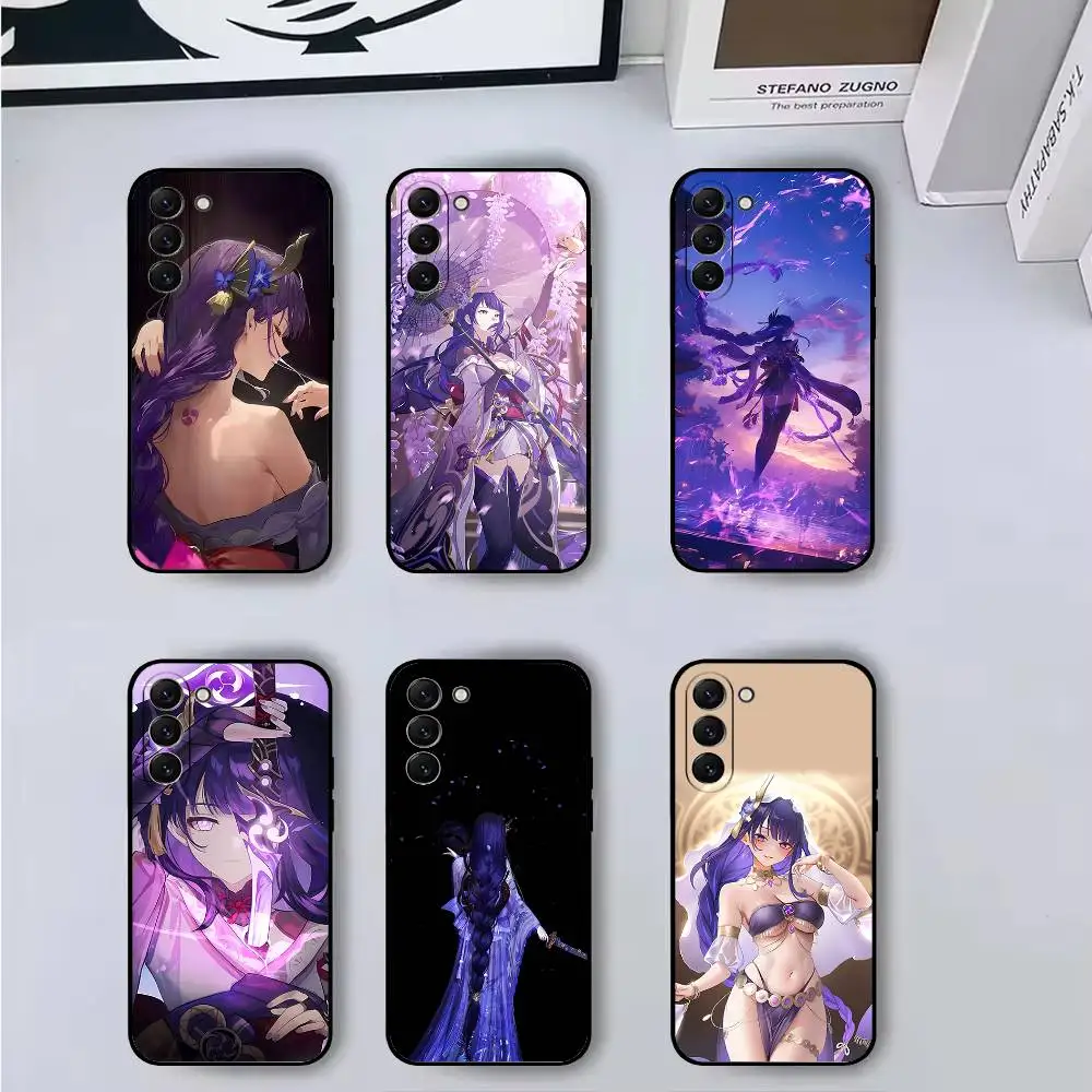 Custodia per telefono in silicone nero R-Raiden Shoguns per Samsung S24, S25, 22, 30, Note20, Lite, Ultra, 5G, Plus, FE