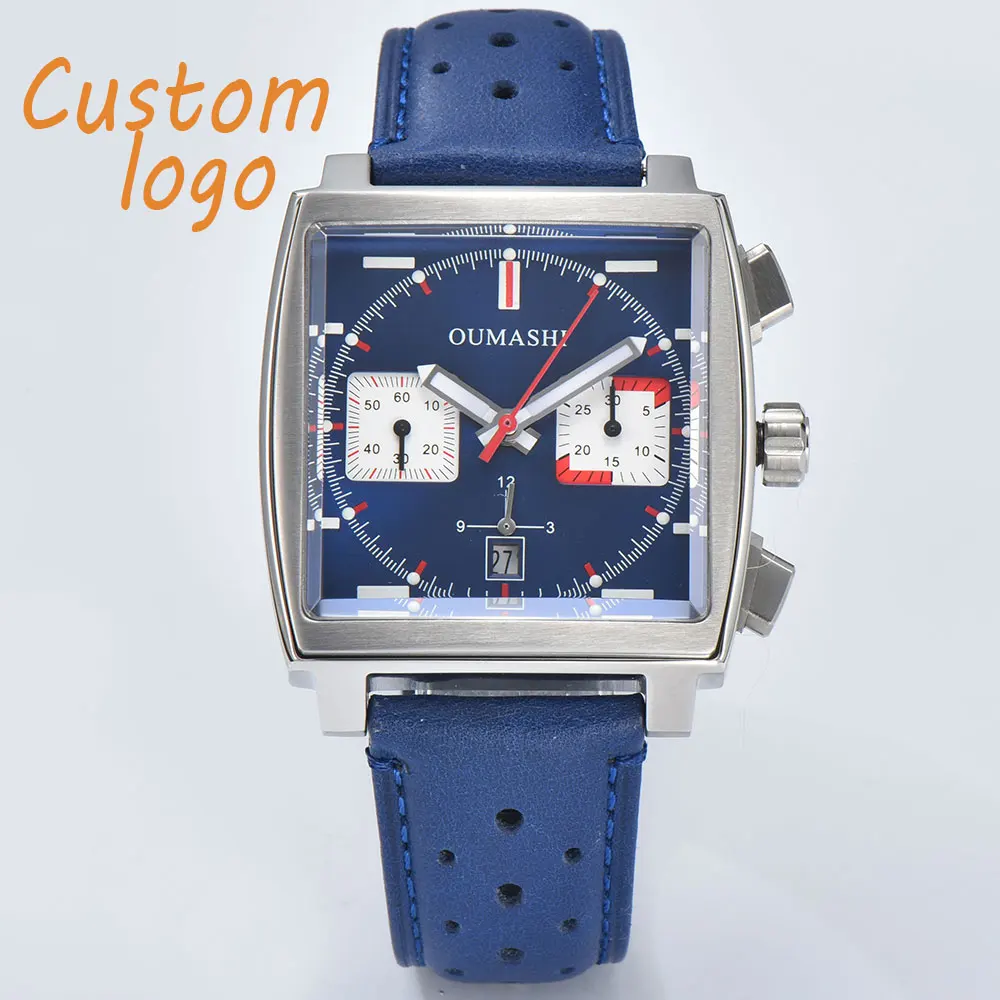 

Custom logo 40mm square watch ETA 7750 Watch Multi-function chronograph movement 316L stainless steel r waterproof men's watch