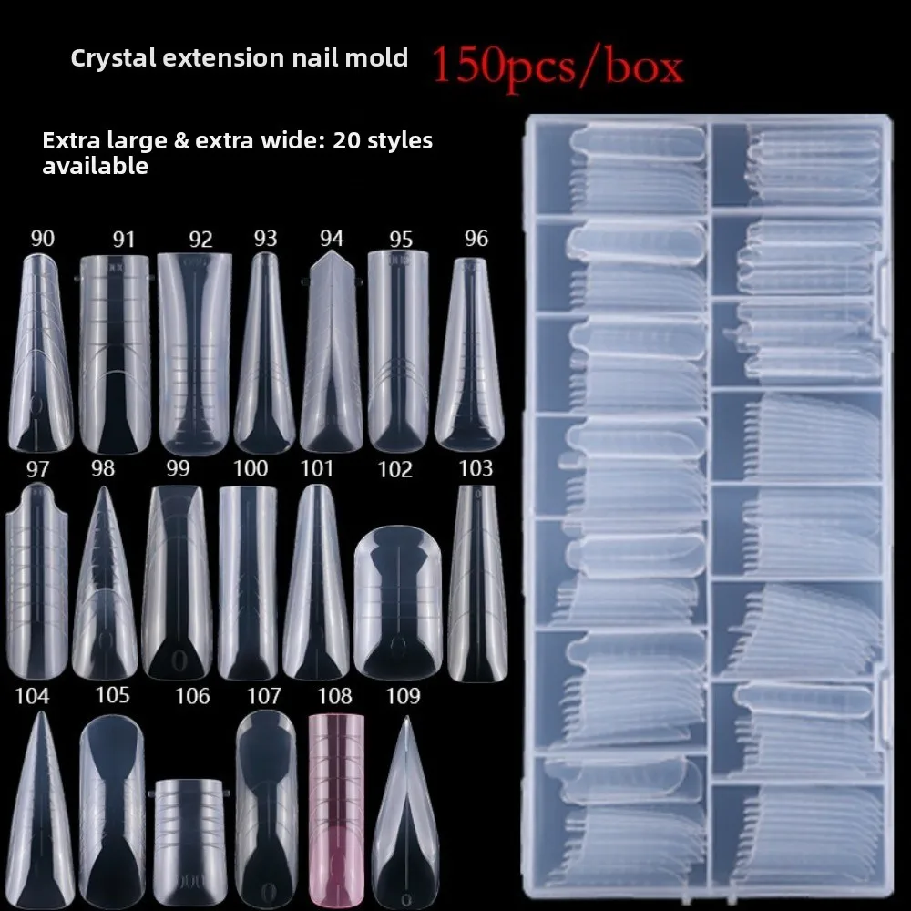 150pcs Coffin Shape Sandwich Nail Forms Almond Shape Natural Clear Nail Art Tips No-Trace with Auxiliary Line False Nails