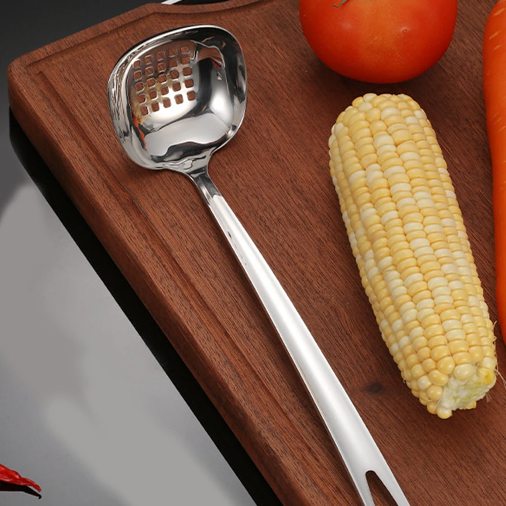 

1pc Stainless Steel Soup Ladle Square Long Handle Skimmer Slotted Spoon For Kitchen Cooking Serving Pasta Gravy Fat Separating