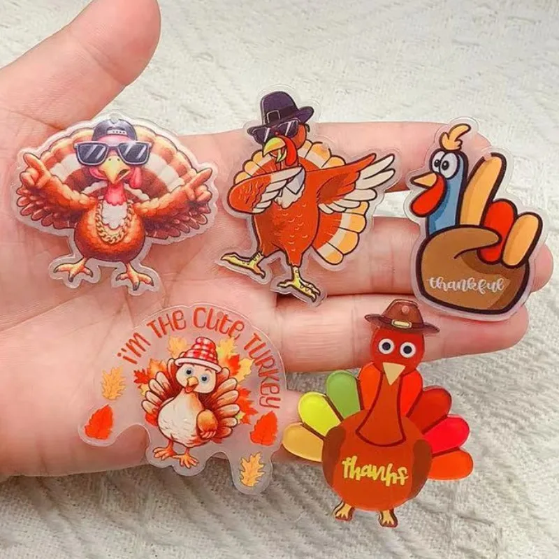 10pcs Acrylic Thanksgiving Day Turkey Chicken Drop Charm Jewelry Accessories Necklace Bracelet Earring Pendant Diy Craft Supplie