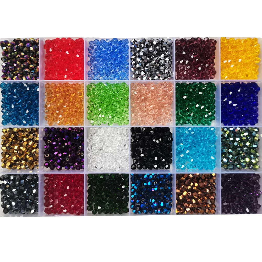 24-farbiges Doppelkegel-Kristallglasperlen-Set mit Aufbewahrungskoffer, funkelnde runde facettierte Perle für Schmuckherstellung, DIY, Basteln, Boho-Armband