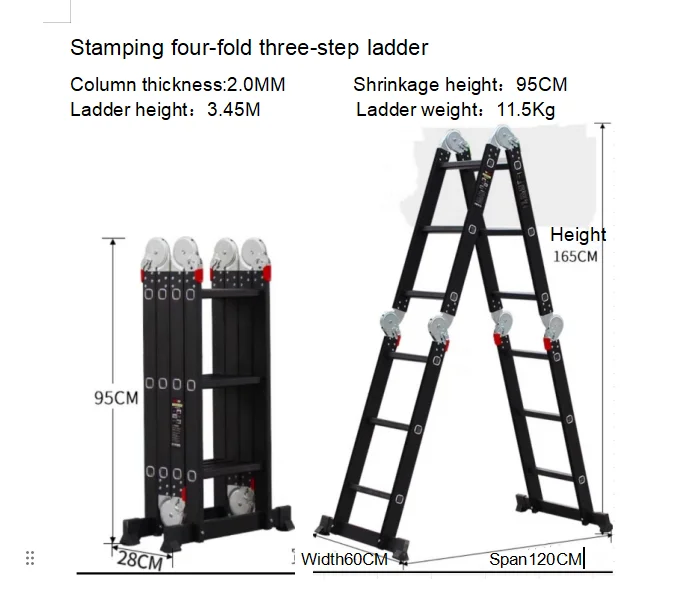 Ship Ladder New Design Aluminum Stamping Four-fold Three-step Telescopic Ladder