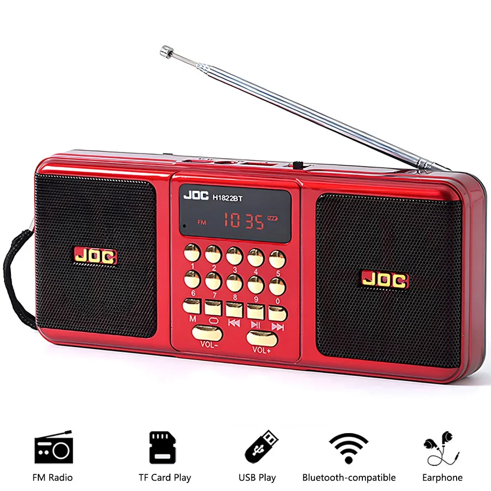 Portable Stereo FM Radio Wireless Speaker Supports TF Card USB Bluetooth Speaker with FM Receiver Rechargeable Battery