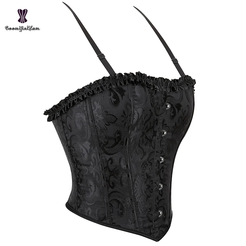 12 Glue Bones Ruffled Lace Up Corset Top Plus Size Fashion Cropped Women\'s Gothic Vintage Corselet With G String