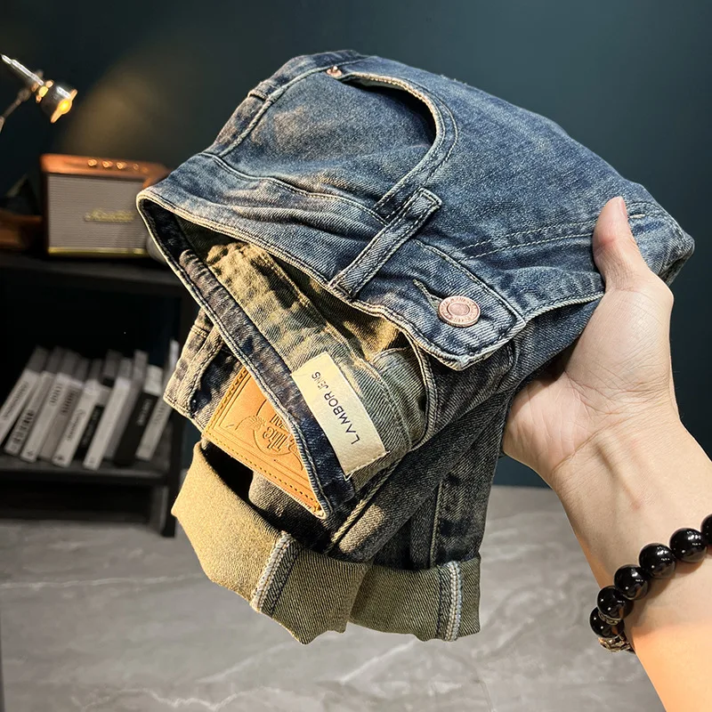 Ripped jeans for men spring2024new high-end trendy washed stretch slim tapered all-match skinny street trousers