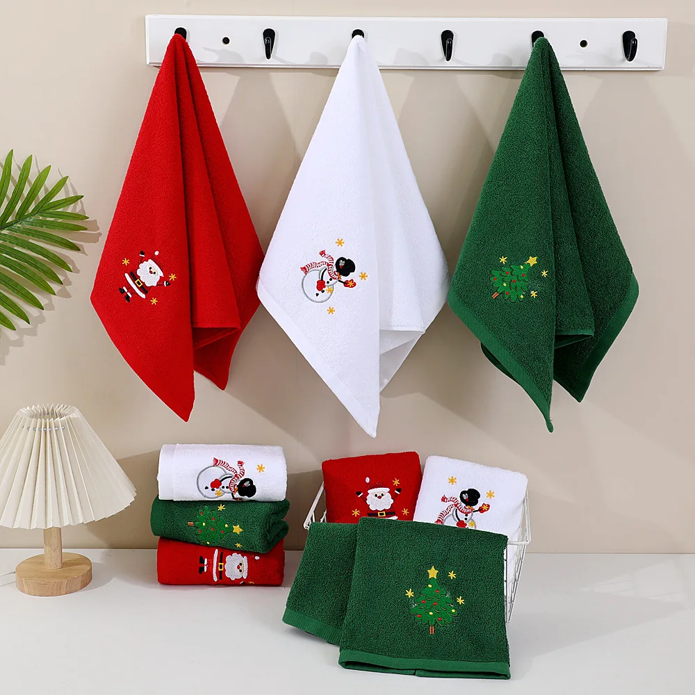 2Pcs Christmas Hand Towels Set, Snowman Xmas Tree Santa Claus Bathroom Hand Towels Dish Towels Decorative Tea Towels