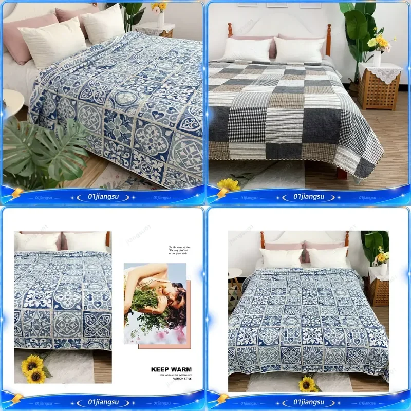 Cotton Bedspread Quilted Bed Cover Pastoral Style Non Slip Sheet Blanket Quilt Warm Bedding 230x250cm Home Textile Decor