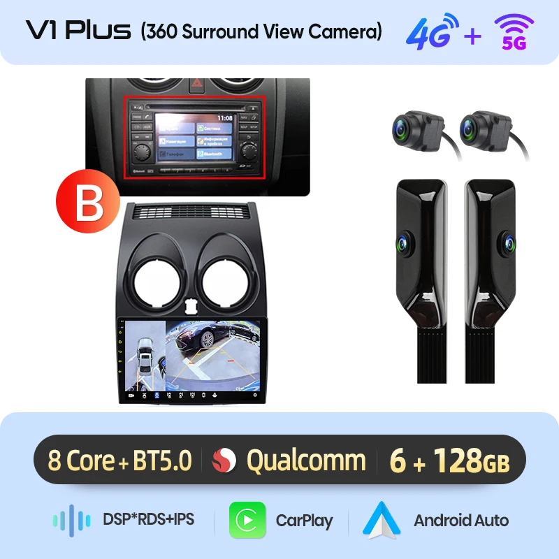 Junsun 9 inch Android 15 autoradio voor Nissan Qashqai J10 2006-2013 draadloos voor Apple CarPlay Auto IPS scherm stereo multimediaspeler automotive slimme intelligente systemen 2 Din autoradio head