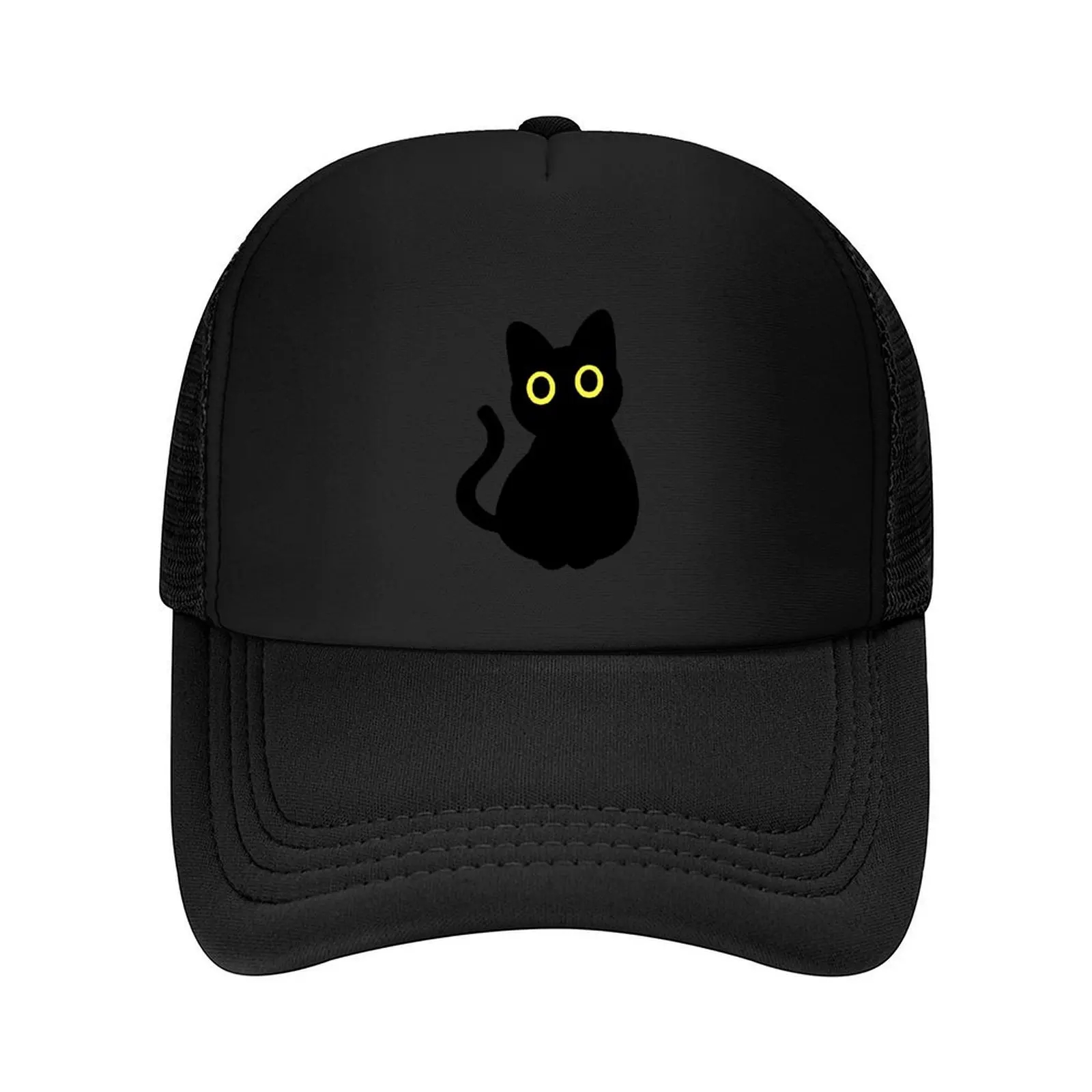 

Cute Black Cat with Big Yellow Eyes Baseball Cap Big Size Hat funny hat Hood Hat men Caps Male Women's