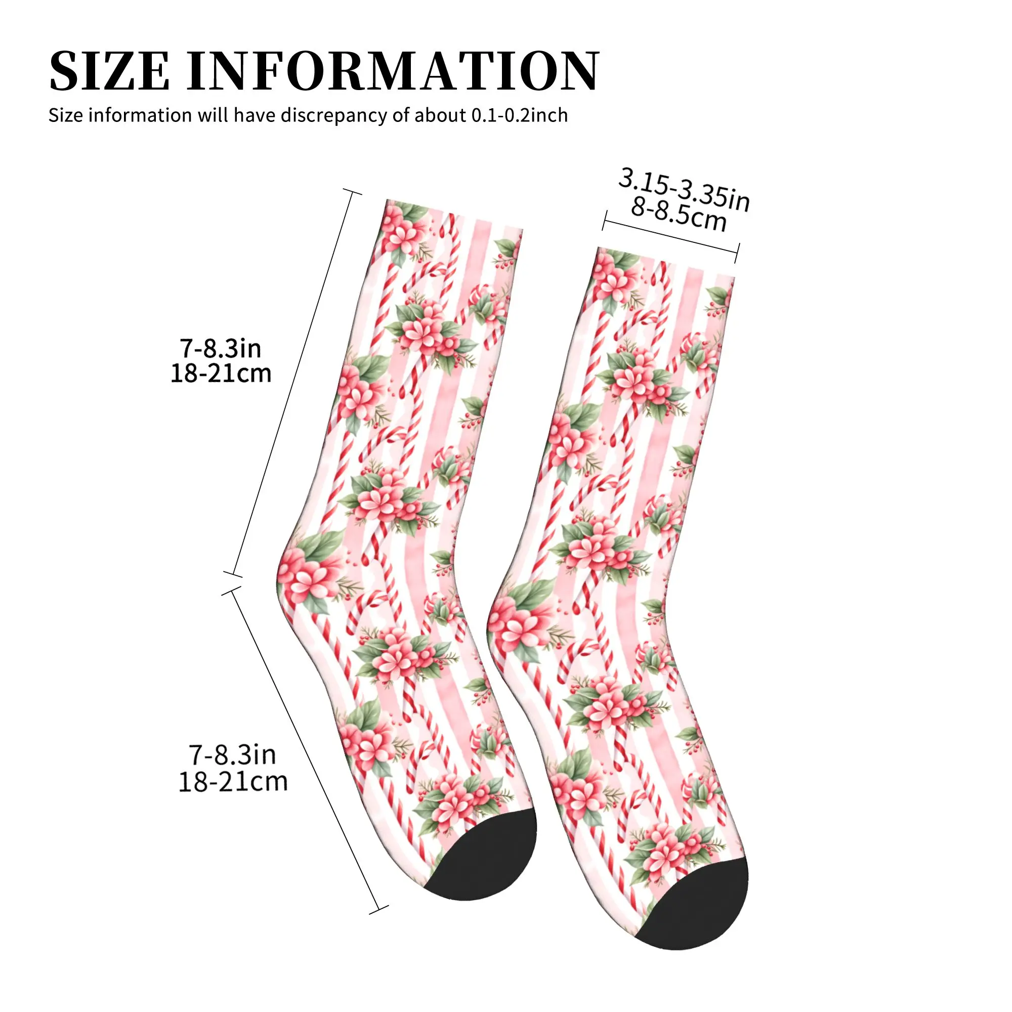 Fashion Printing Vintage Pink Candy Cane Christmas Pattern Socks for Men Women Stretch Summer Autumn Winter  Crew Socks view 4
