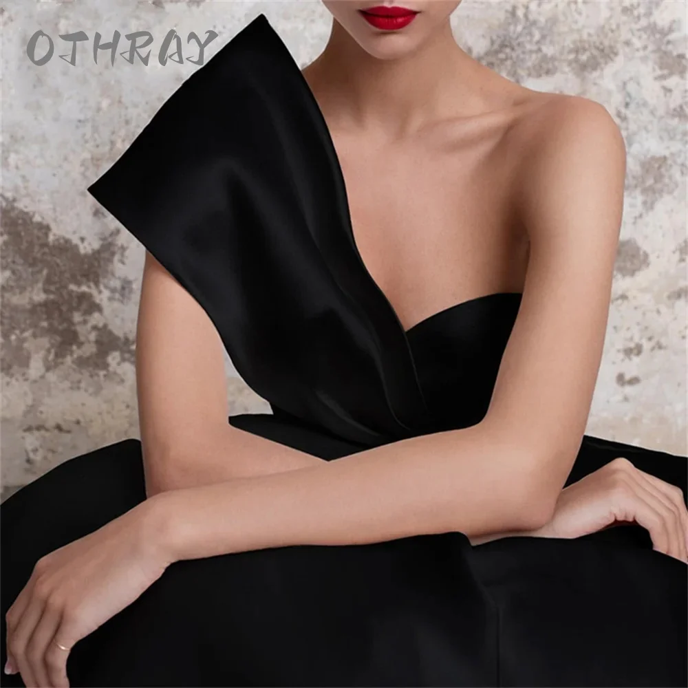 A Line Evening Dress Black Long Party Dress Vintage One Shoulder Night Dresses Stain Celebrity Dresses vestidos de fiesta