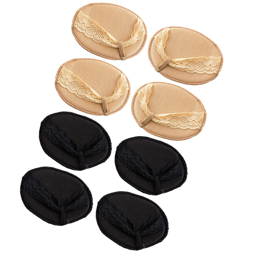 

4 Pairs Flip Flops Socks Women Forefoot Cushions Non Slip Summer Thin Fabric High Heels Sandals Black Skin Tone