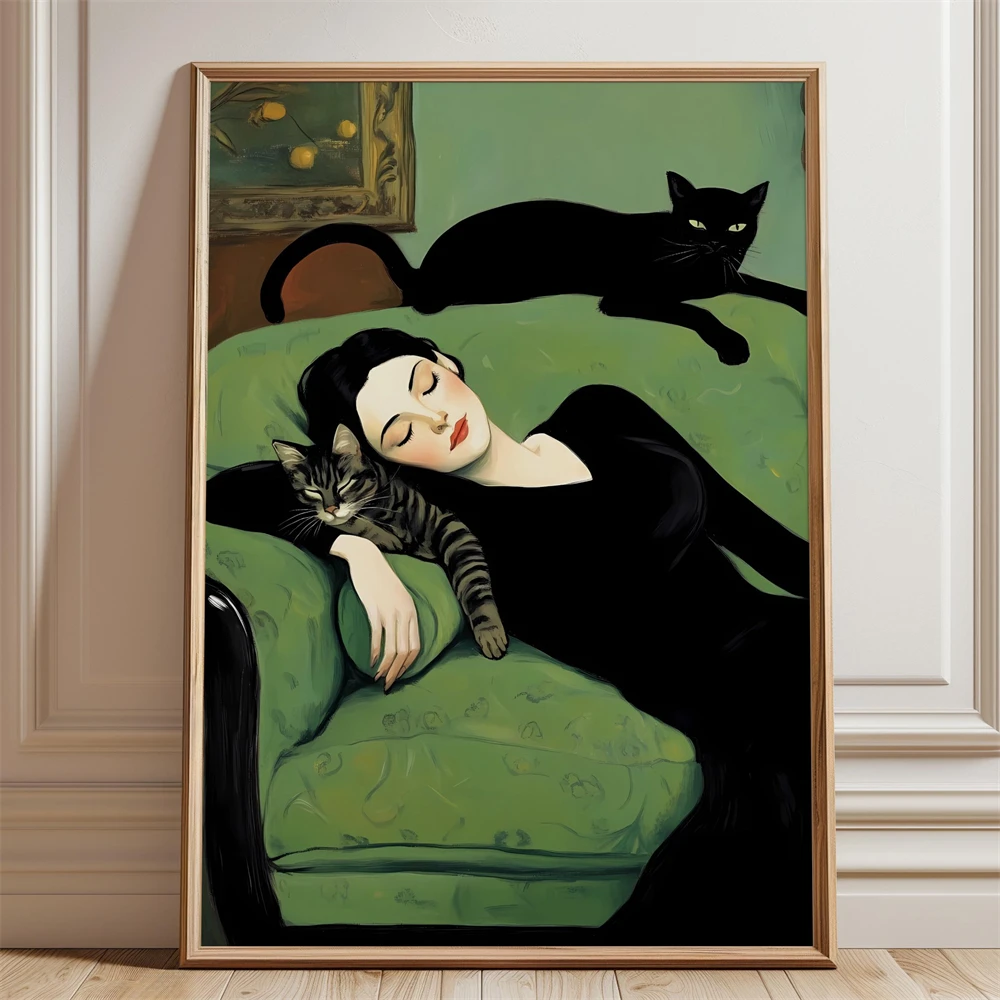 Renoir Black Cats Art Print Dans Les Roses Vintage Canvas Painting Birth of Venus with Black Cats Art Print Botticelli Cat Art