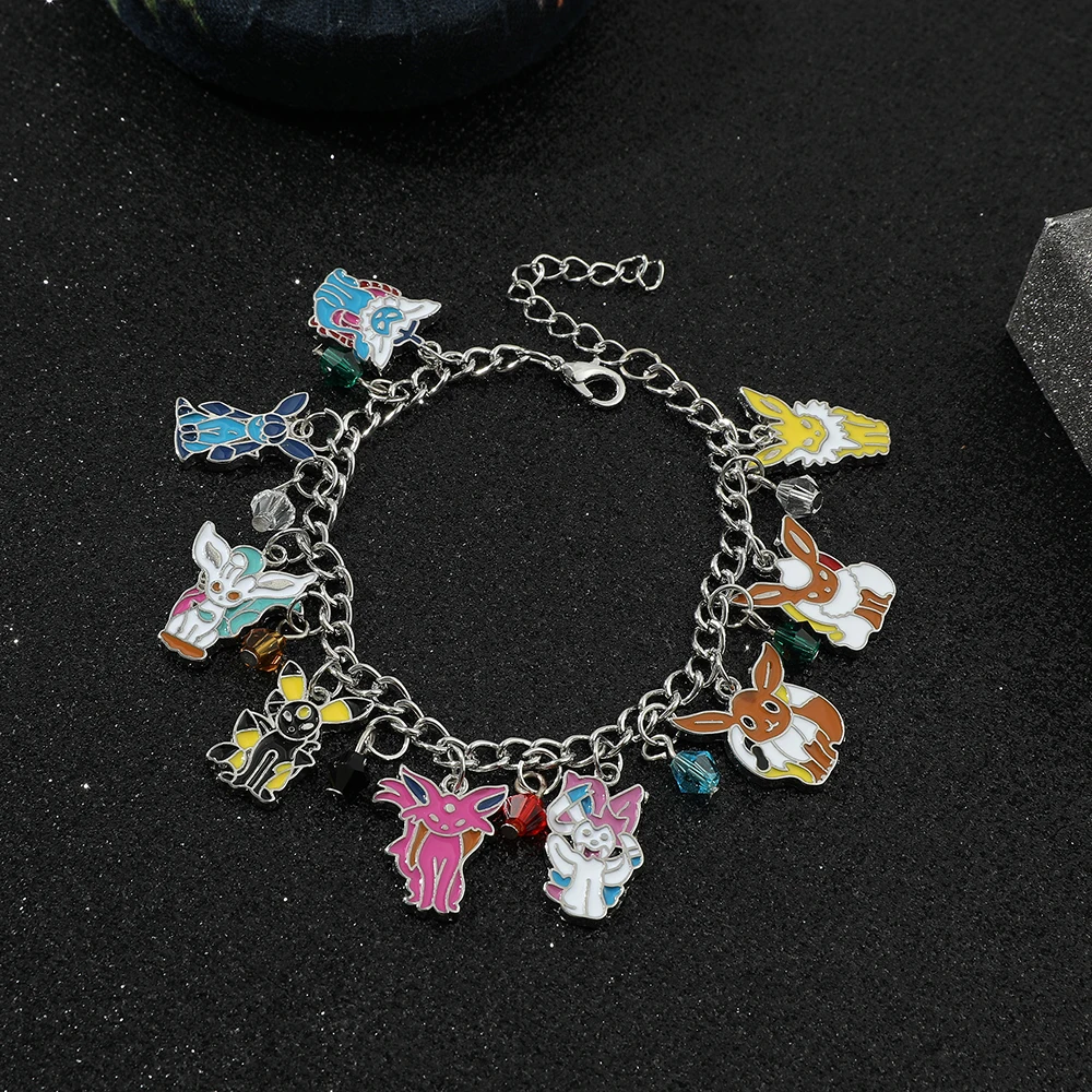 Anime Pokemon Bracelet Kawaii Cartoon Figure Eevee Enamel Charm Bangle Women Fashion Metal Hand Chain Jewelry Gifts for Friends