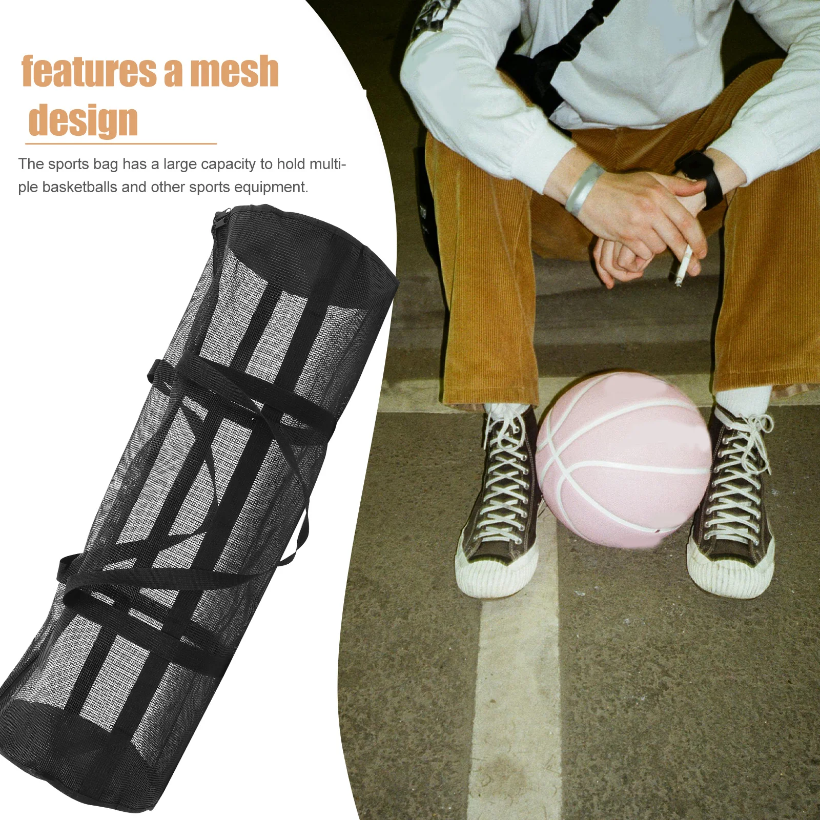 Large Basketball Mesh Bag Sports Ball Carrier Breathable Durable with Shoulder Strap Soccer Volleyball Football