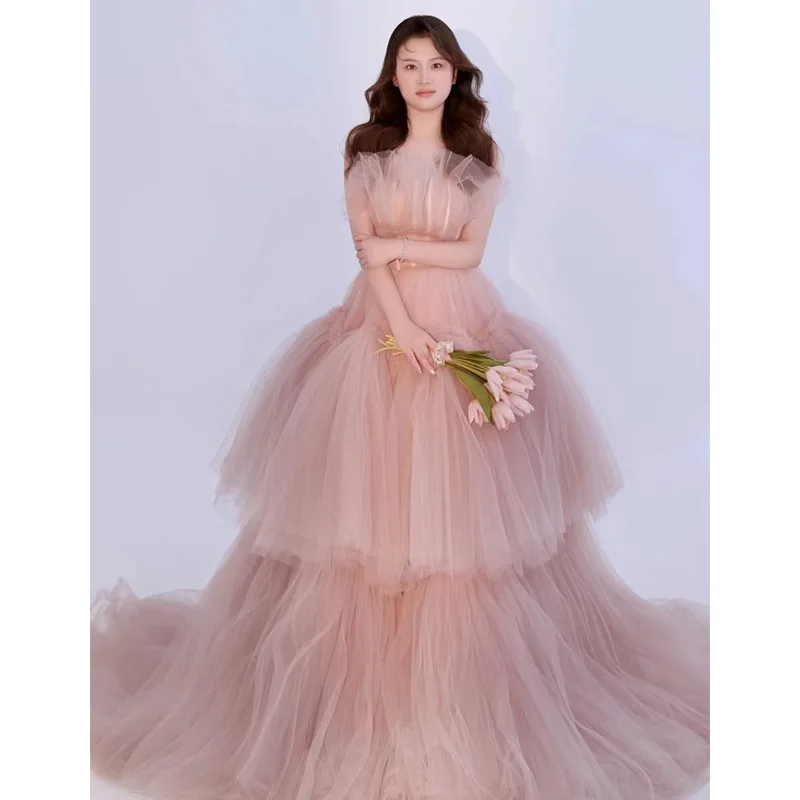 Pink Tired Women Wedding Dresses Ball Gown Court Train Bridal Gowns Formal Occasion Vestido De Noiva robe de mariée